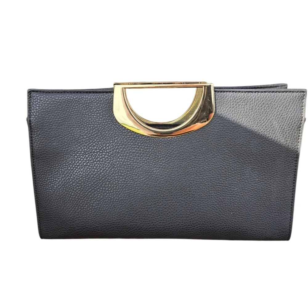 C High Quality Leather Clutch  Shoulder Evening Bag Gold Accents Heavy Party